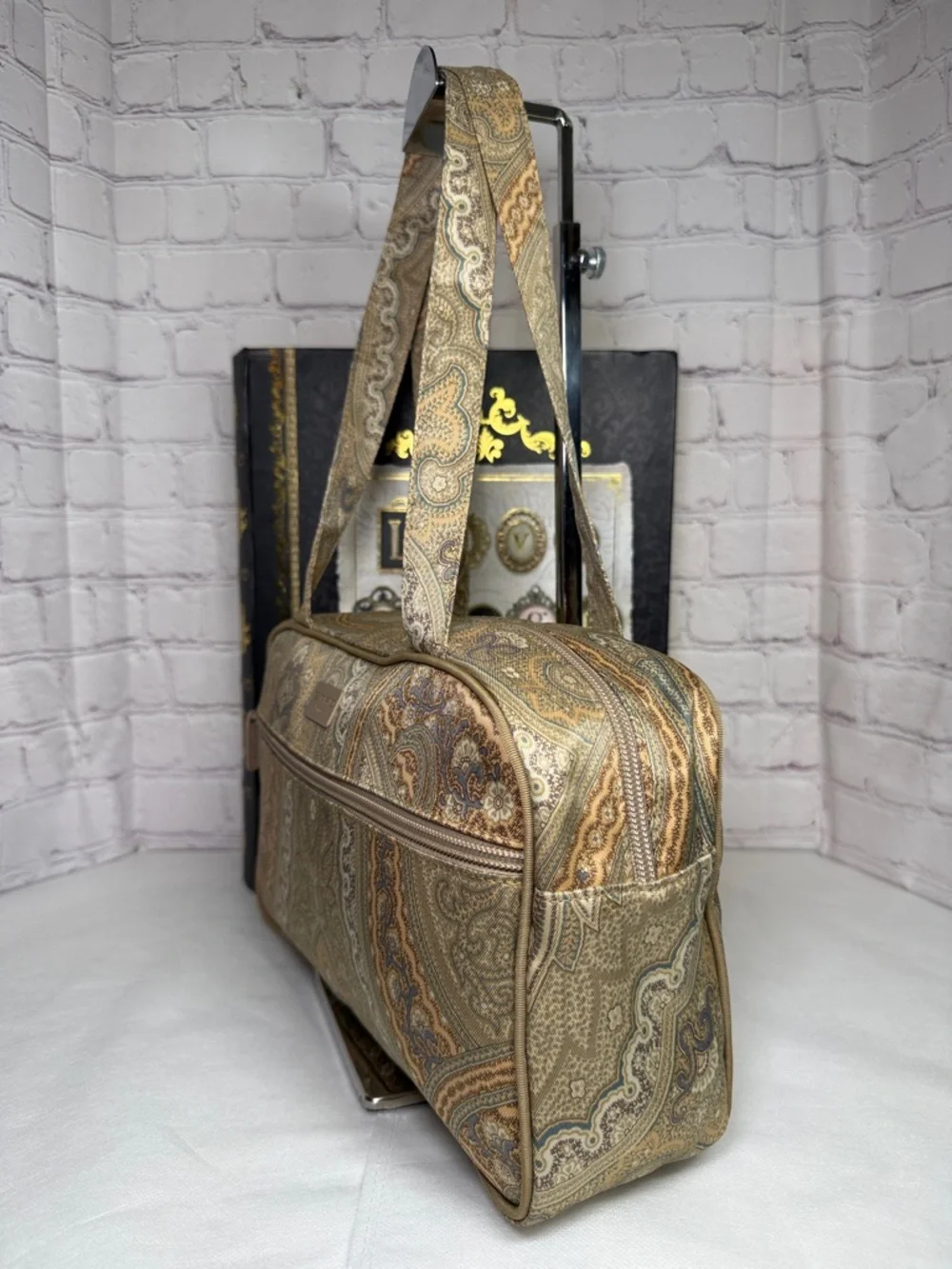 Etro Profumi Paisley Canvas Large Shoulder Bag 11.75x6.5x3.25in NWOT - Picture 9 of 14